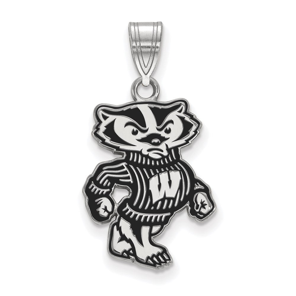 Sterling Silver Rhodium-plated U. of Wisconsin Large Enamel Pendant