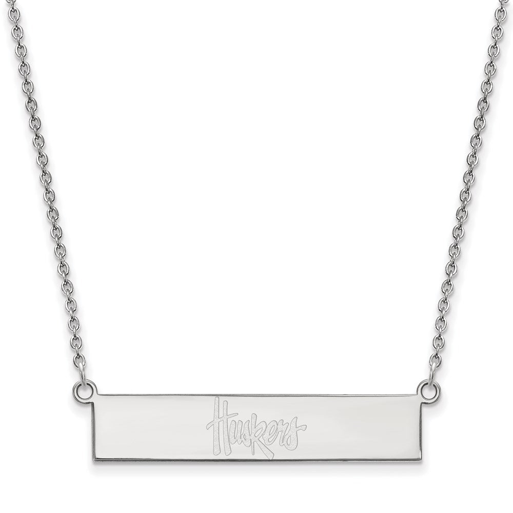 Sterling Silver Rhodium-plated U. of Nebraska Small Bar Necklace