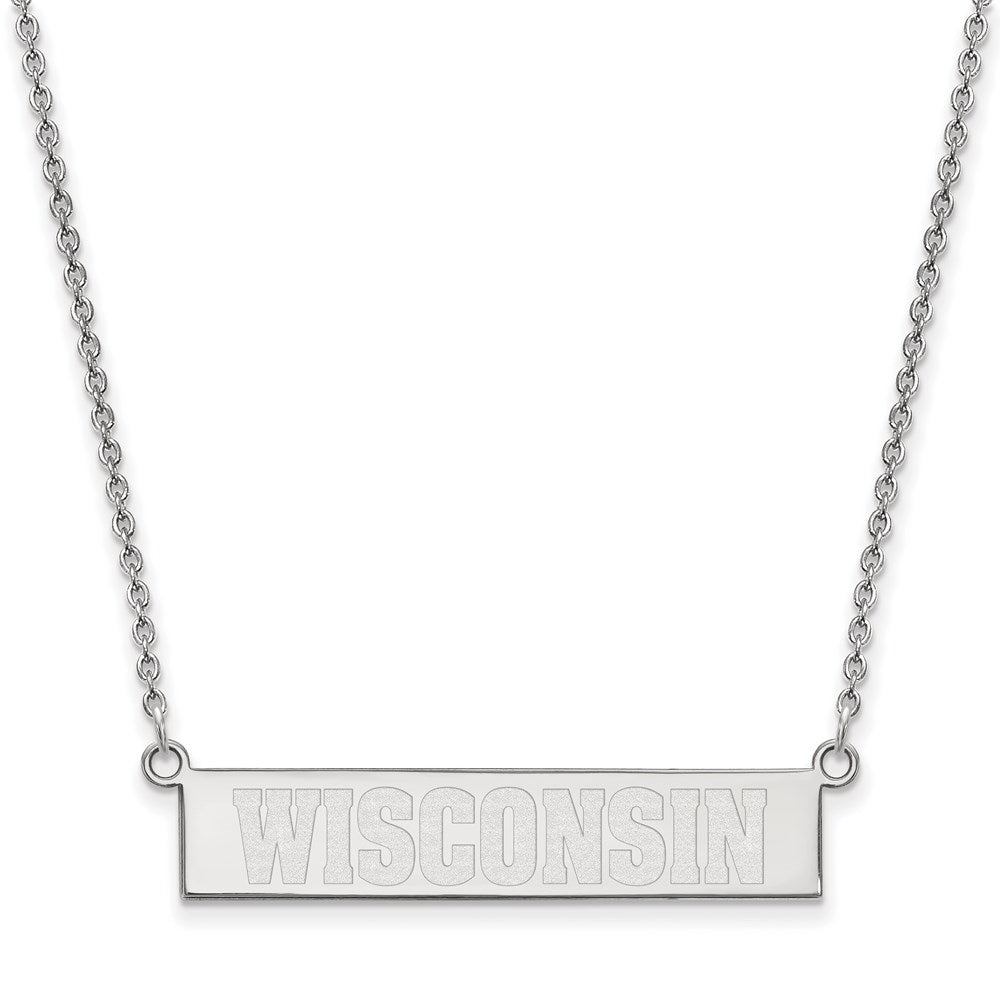 Sterling Silver Rhodium-plated University of Wisconsin Bar Necklace