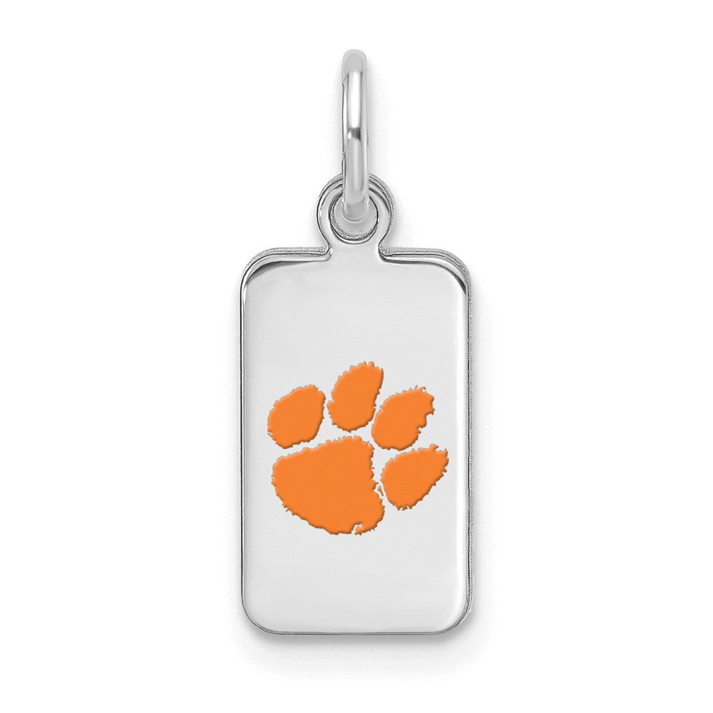 Sterling Silver Rhod-pl Clemson University Enamel Tag Pendant