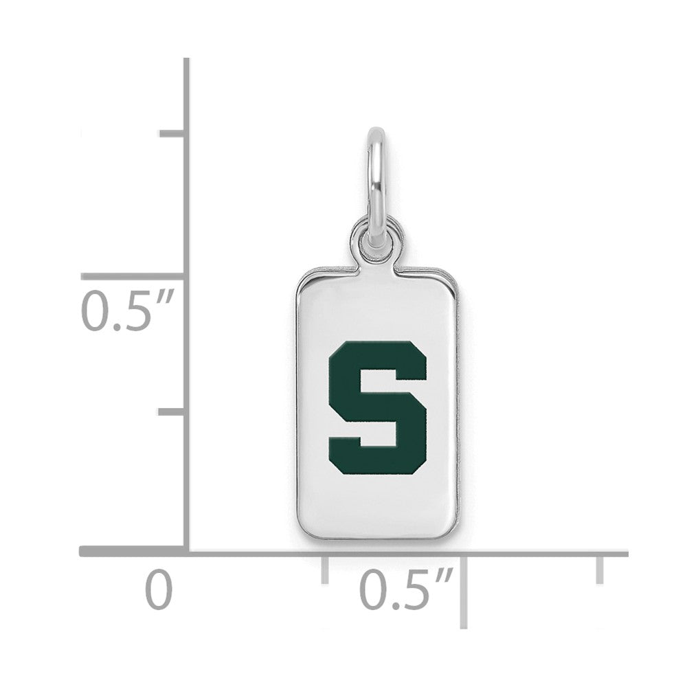 Sterling Silver Rhod-pl Michigan State University Enamel Tag Pendan