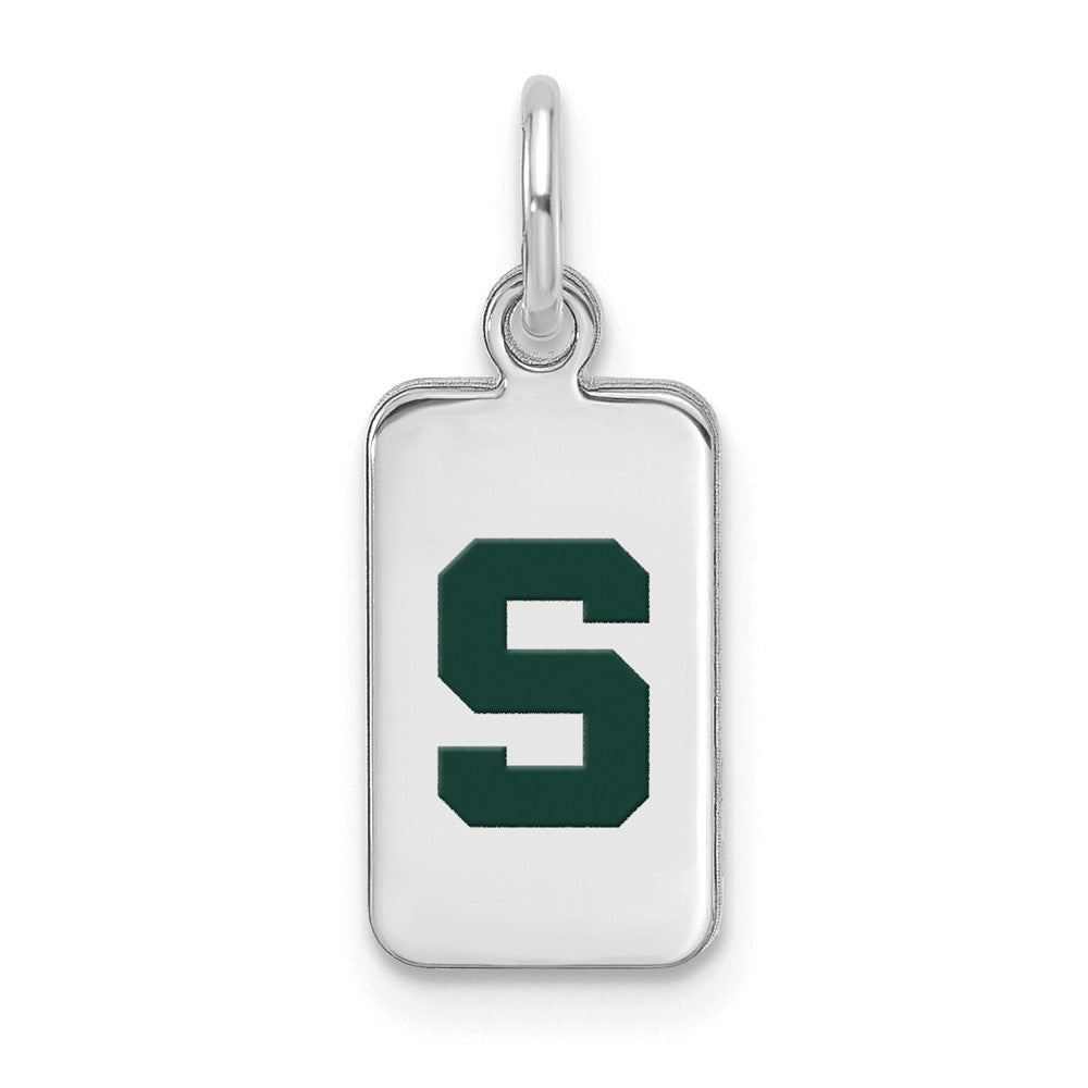 Sterling Silver Rhod-pl Michigan State University Enamel Tag Pendan