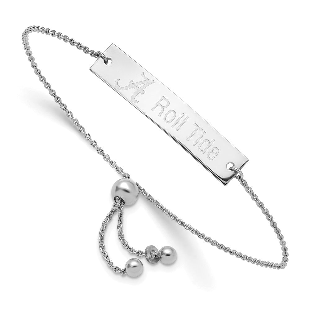 Sterling Silver Rhod-pl University of Alabama Name Bar Adj Bracelet
