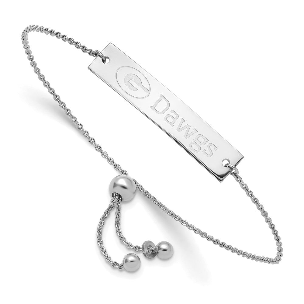 Sterling Silver Rhod-pl University of Georgia Name Bar Adj Bracelet