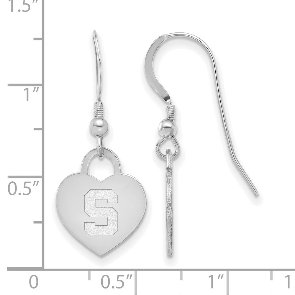 Sterling Silver Rhod-pl Michigan State University Heart Dangle Earr