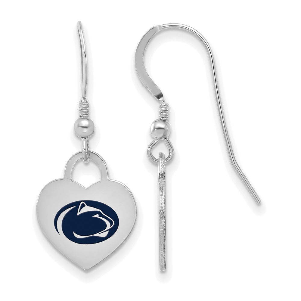 Sterling Silver Rhod-pl Penn State Univ Enamel Heart Dangle Earring