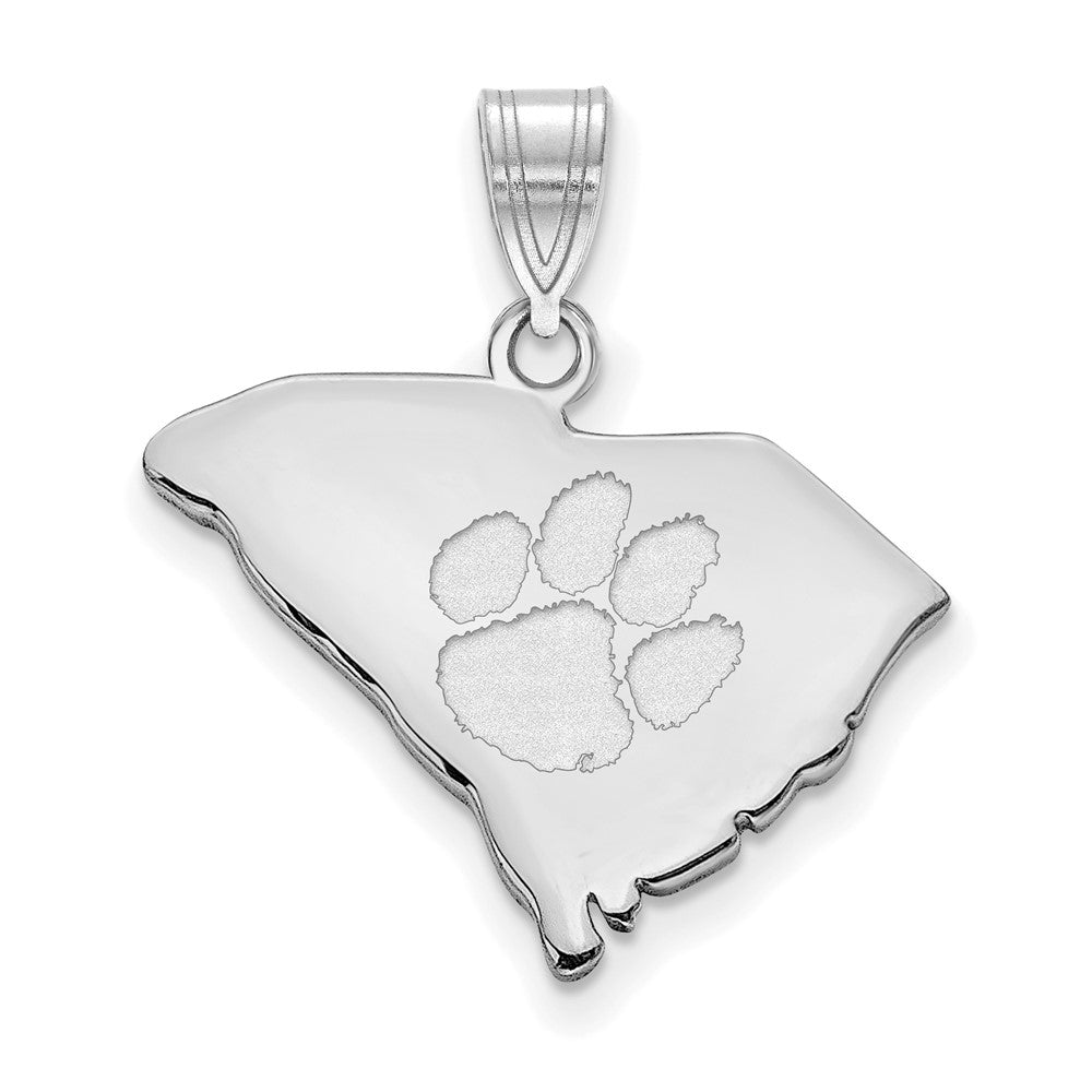 Sterling Silver Rhod-pl Clemson University State Pendant