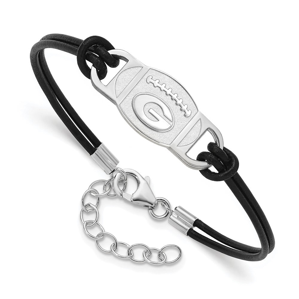 Sterling Silver Rhod-pl University of Georgia Football Leather Brac