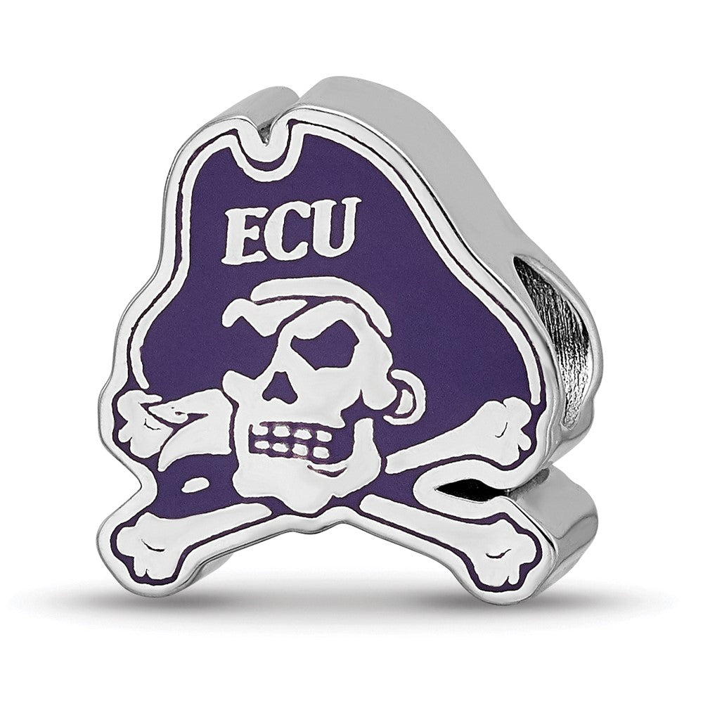 Sterling Silver Rhodium-plated East Carolina University Enamel Bead
