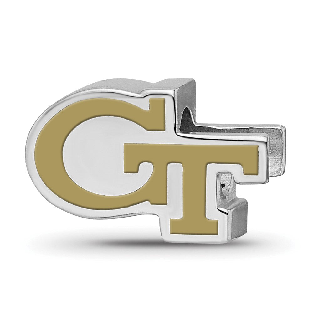Sterling Silver Rhodium-plated Georgia Tech G-T Enamel Logo Bead