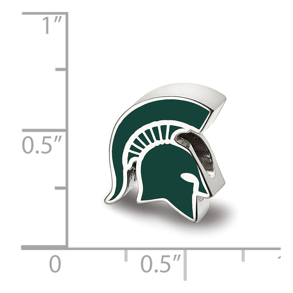 Sterling Silver Rhodium-plated Michigan State U. Spartan Enamel Bead