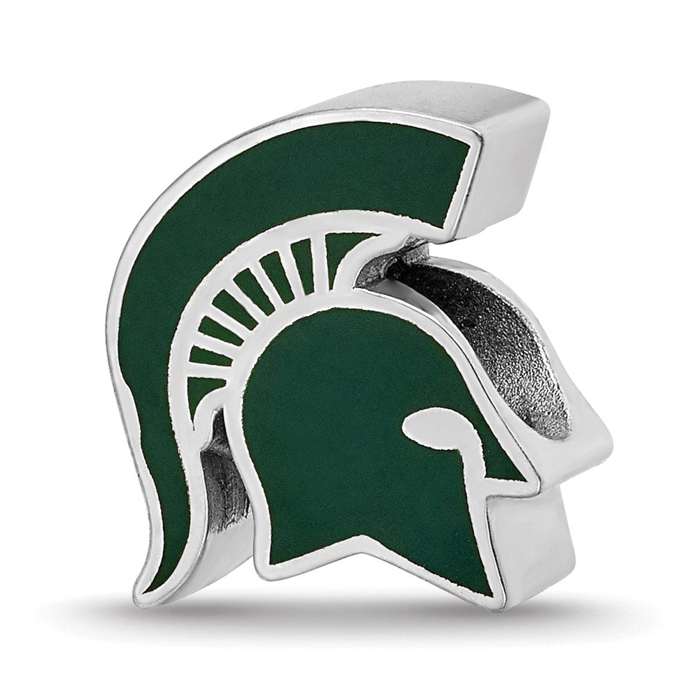Sterling Silver Rhodium-plated Michigan State U. Spartan Enamel Bead