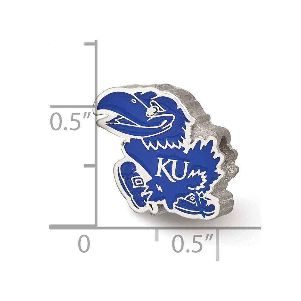 Sterling Silver Rhodium-plated Univ. of Kansas Jayhawk Enamel Bead