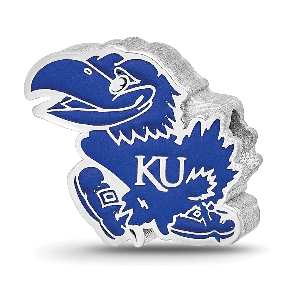 Sterling Silver Rhodium-plated Univ. of Kansas Jayhawk Enamel Bead