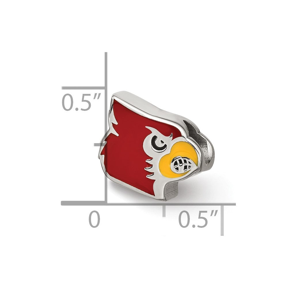 Sterling Silver Rhodium-plated U. of Louisville Cardinal Enamel Bead
