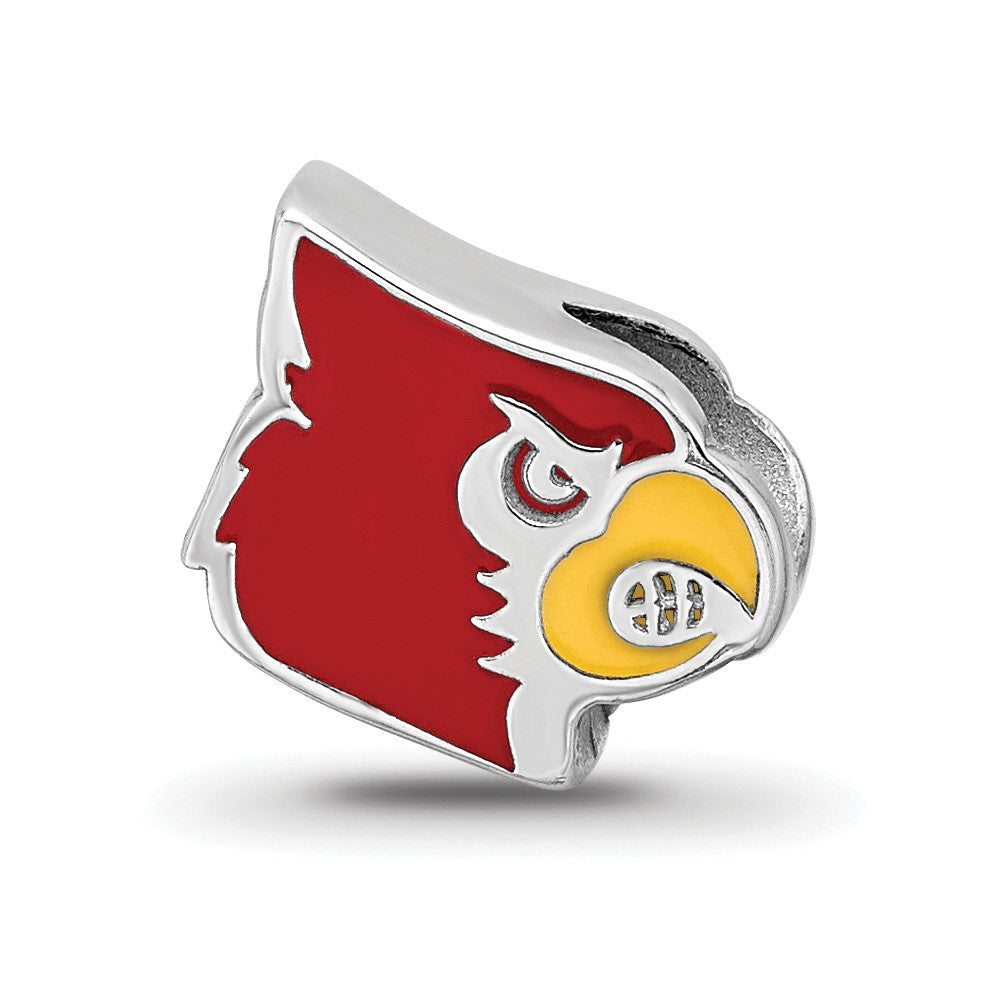 Sterling Silver Rhodium-plated U. of Louisville Cardinal Enamel Bead