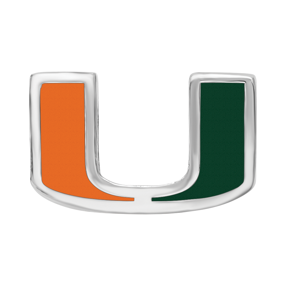 Sterling Silver Rhodium-plated University of Miami Letter U Enamel Bead