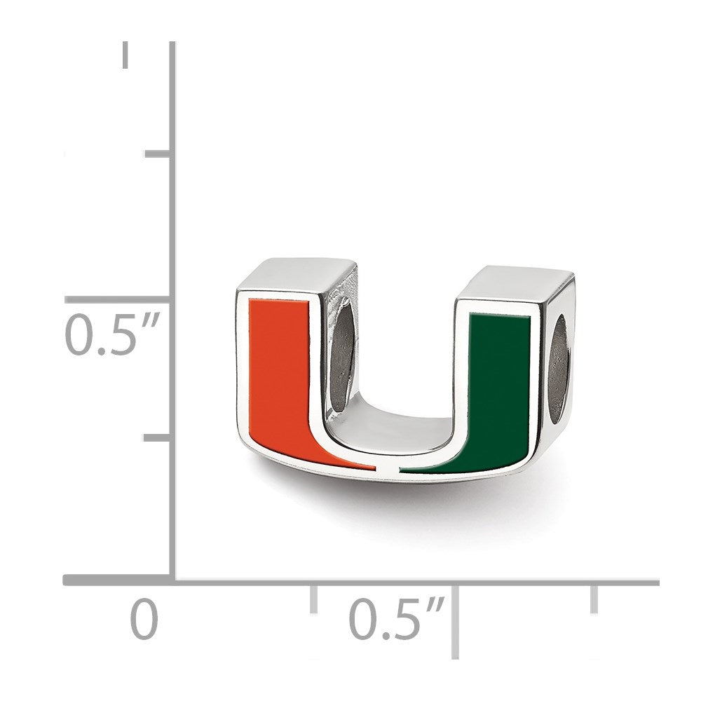 Sterling Silver Rhodium-plated University of Miami Letter U Enamel Bead