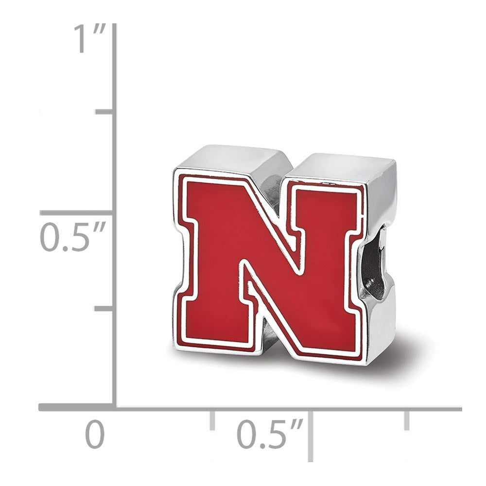 Sterling Silver Rhodium-plated University of Nebraska Enameled Bead