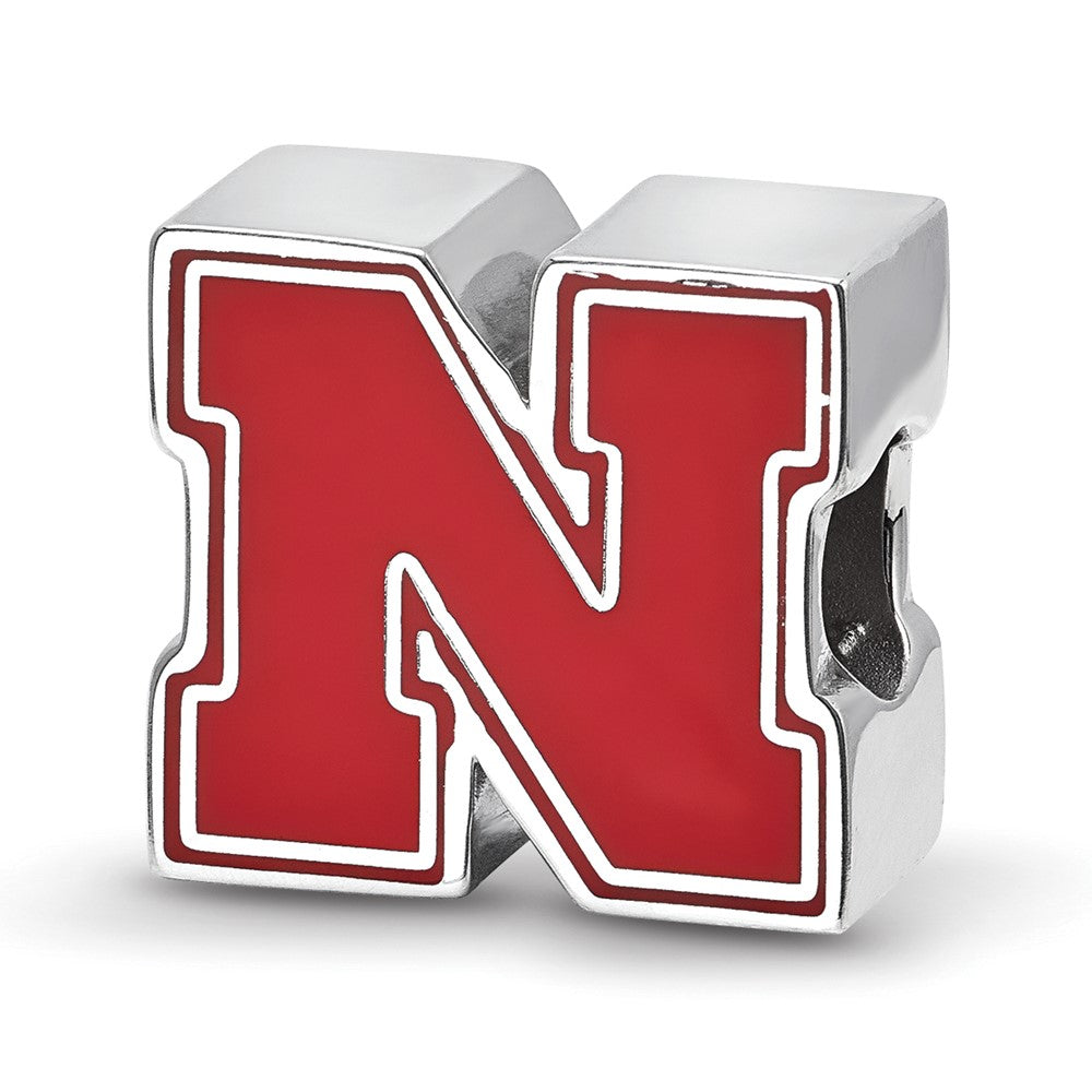 Sterling Silver Rhodium-plated University of Nebraska Enameled Bead