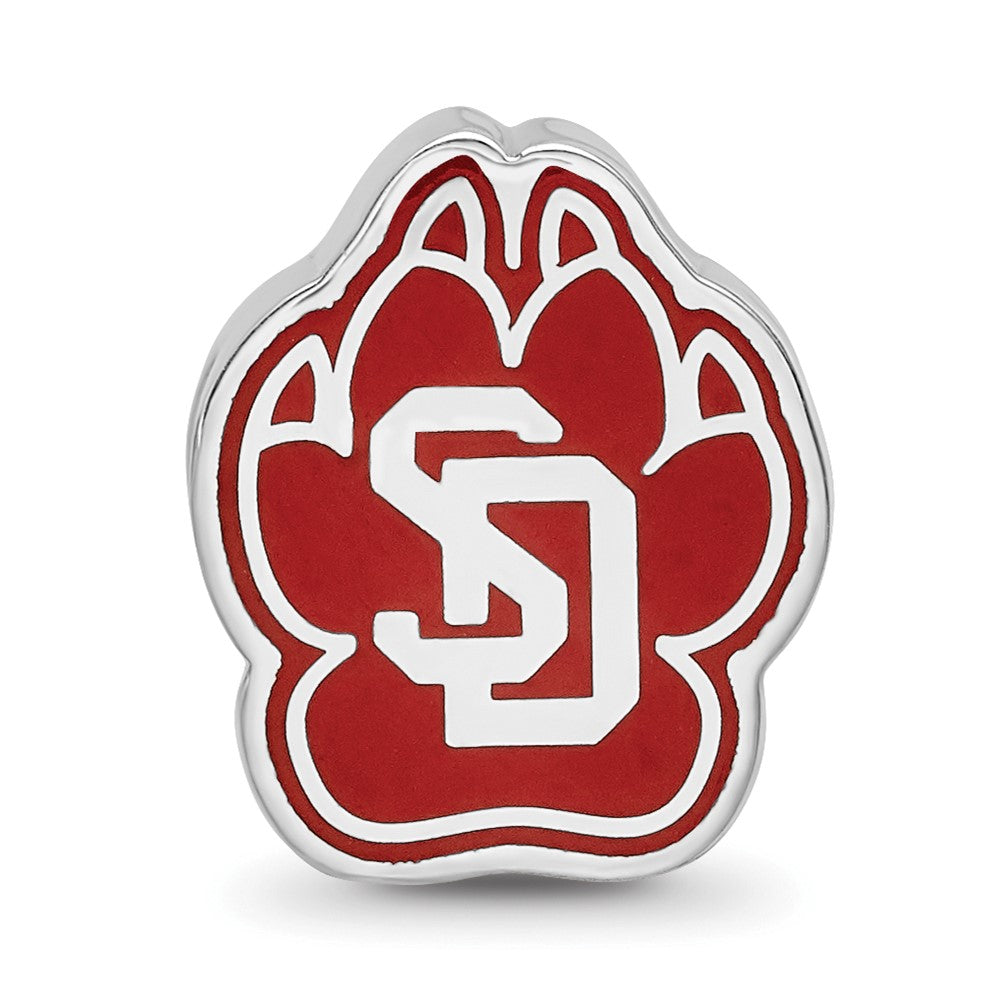 Sterling Silver Rhodium-plated U. of South Dakota Paw Enamel Bead