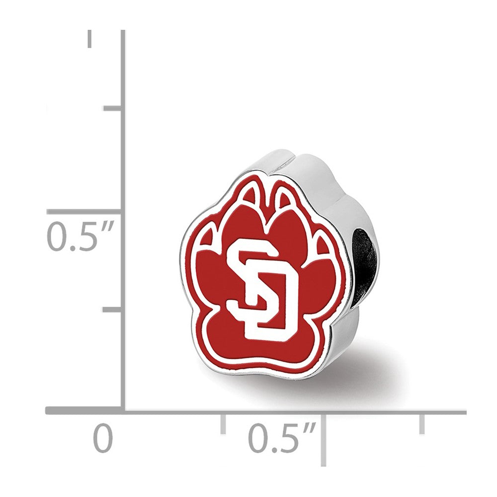 Sterling Silver Rhodium-plated U. of South Dakota Paw Enamel Bead