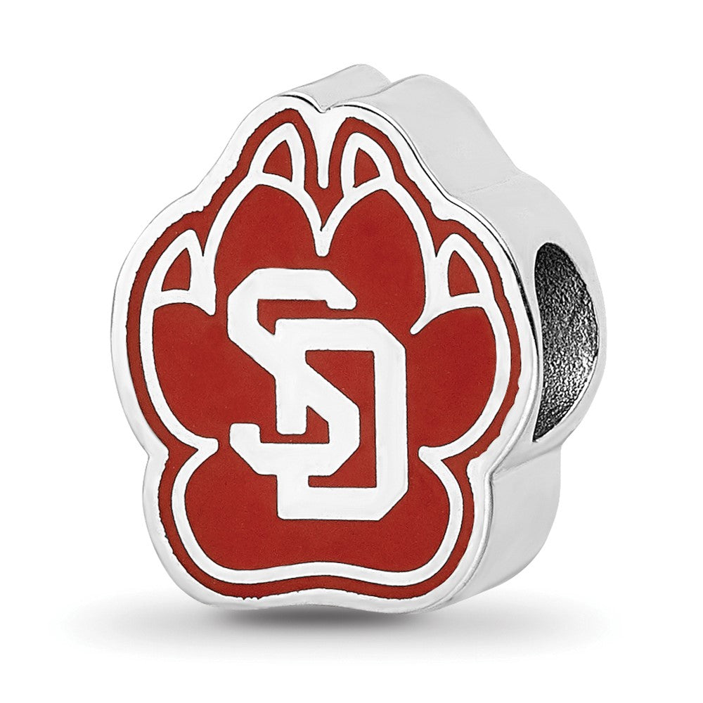 Sterling Silver Rhodium-plated U. of South Dakota Paw Enamel Bead