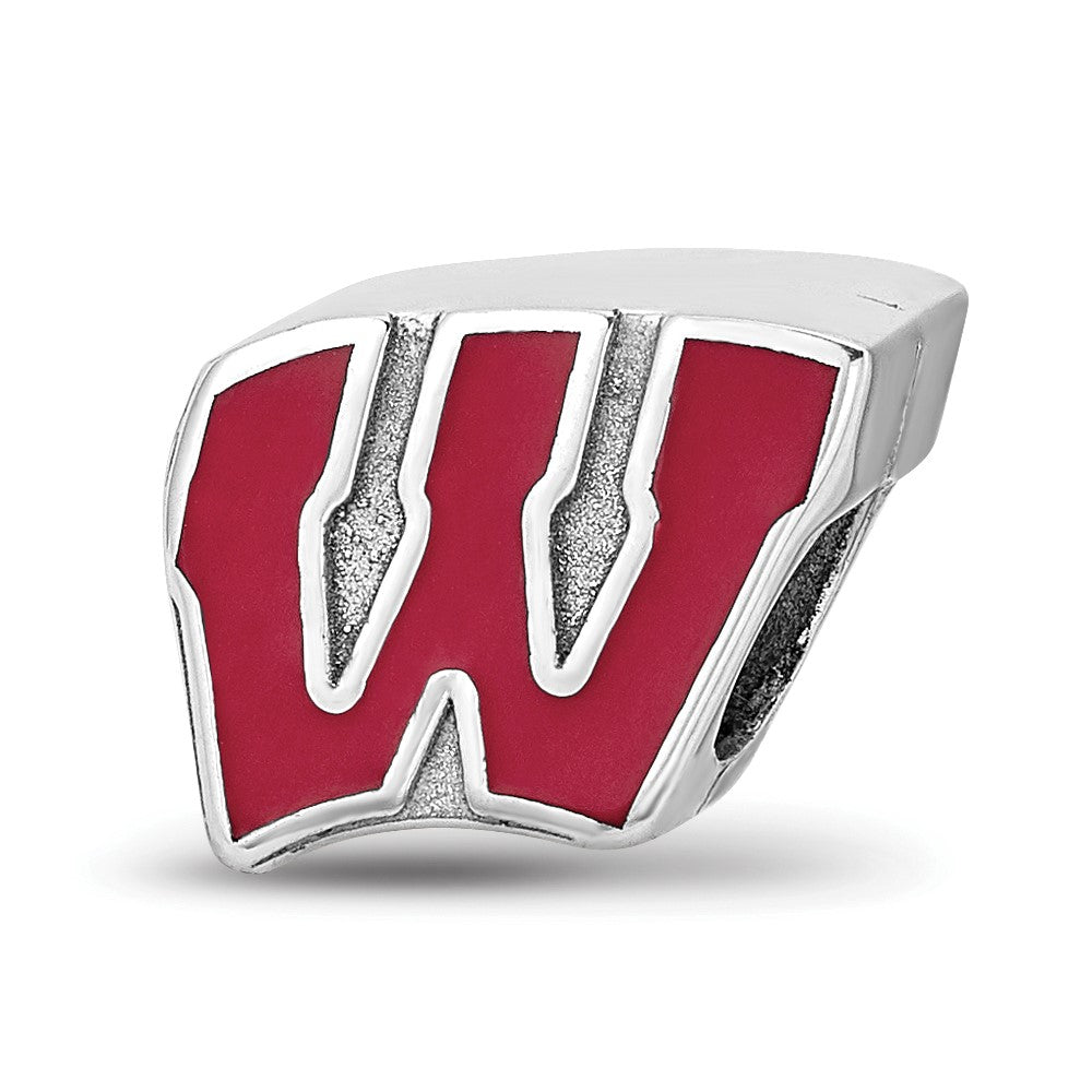 Sterling Silver Rhodium-plated University of Wisconsin Enamel Bead