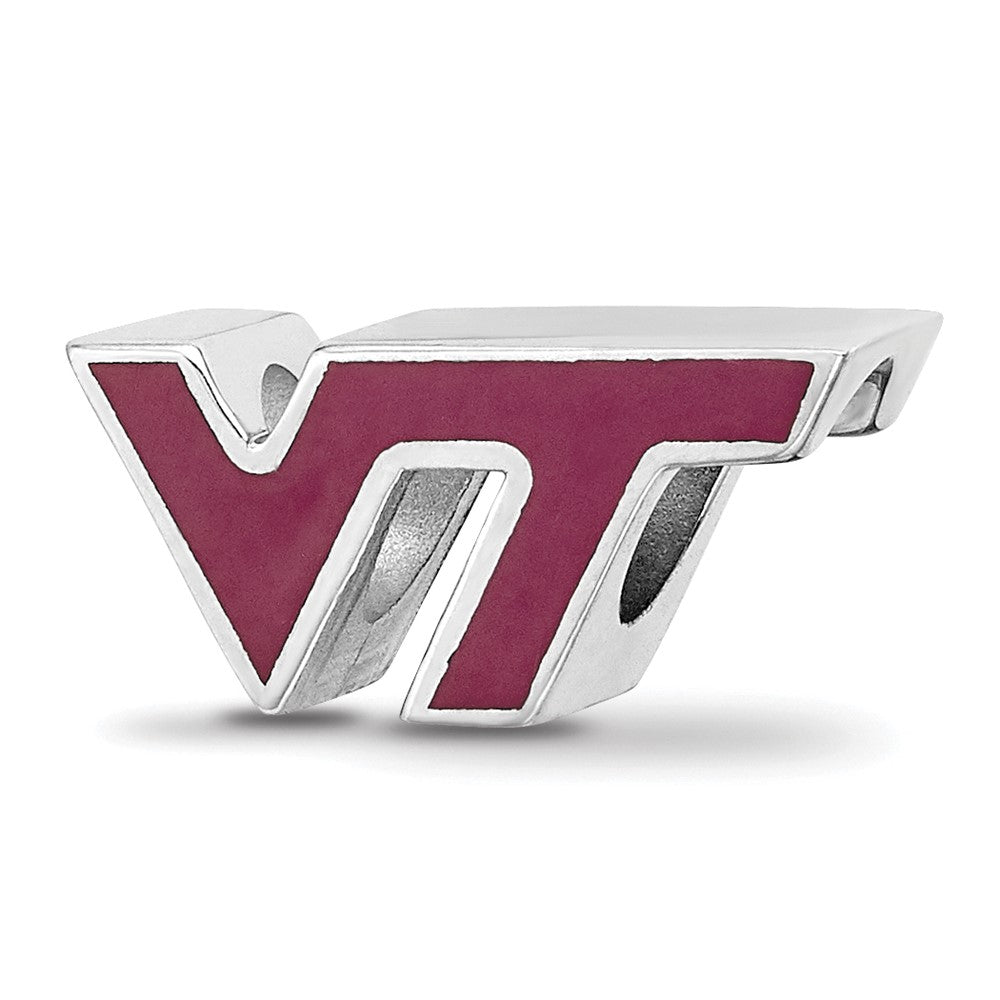 Sterling Silver Rhodium-plated Virginia Tech V-T Enamel Logo Bead