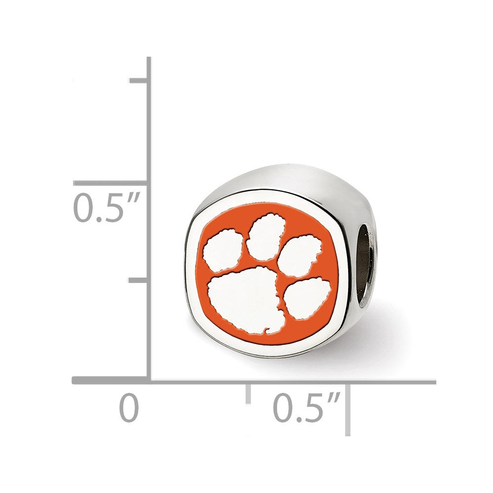 Sterling Silver Rhodium-plated Clemson University Enamel Bead