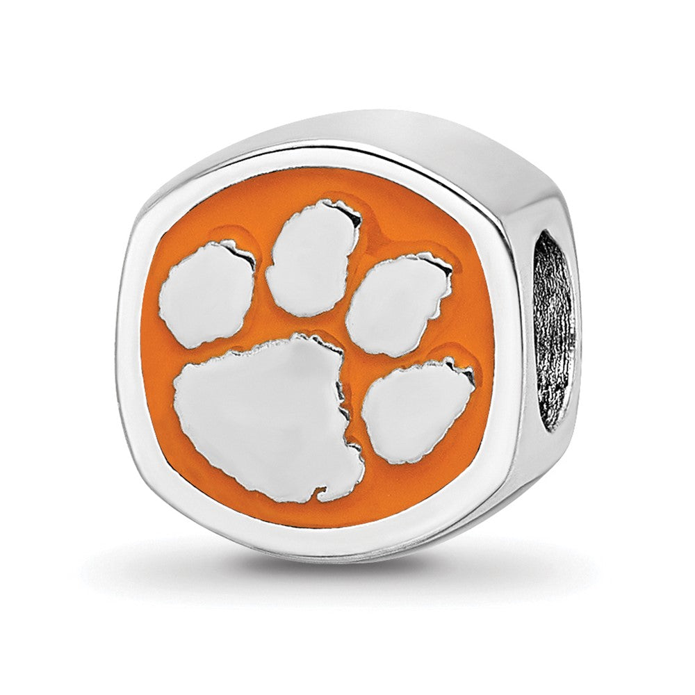 Sterling Silver Rhodium-plated Clemson University Enamel Bead