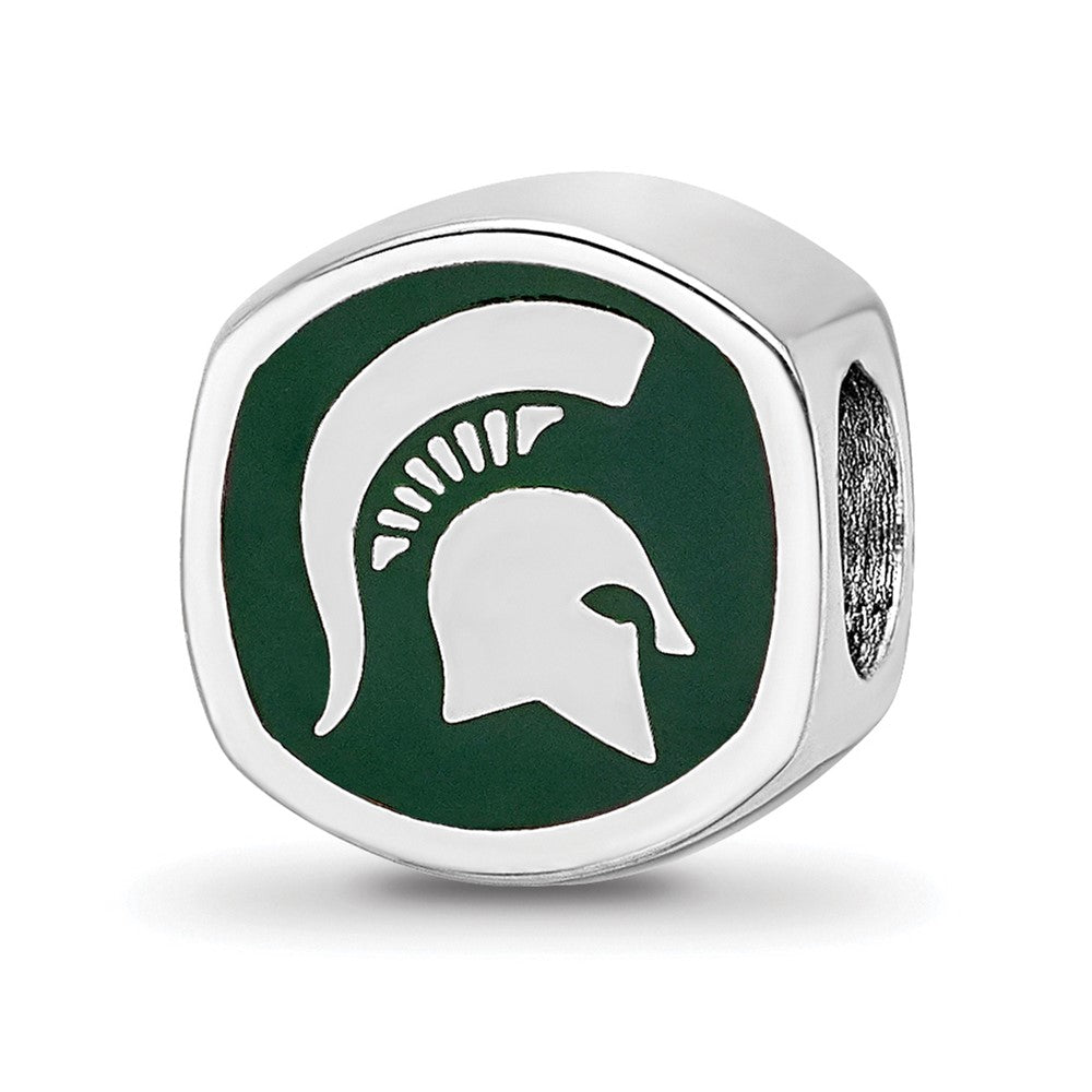 Sterling Silver Rhodium-plated Michigan State U. Enamel Logo Bead