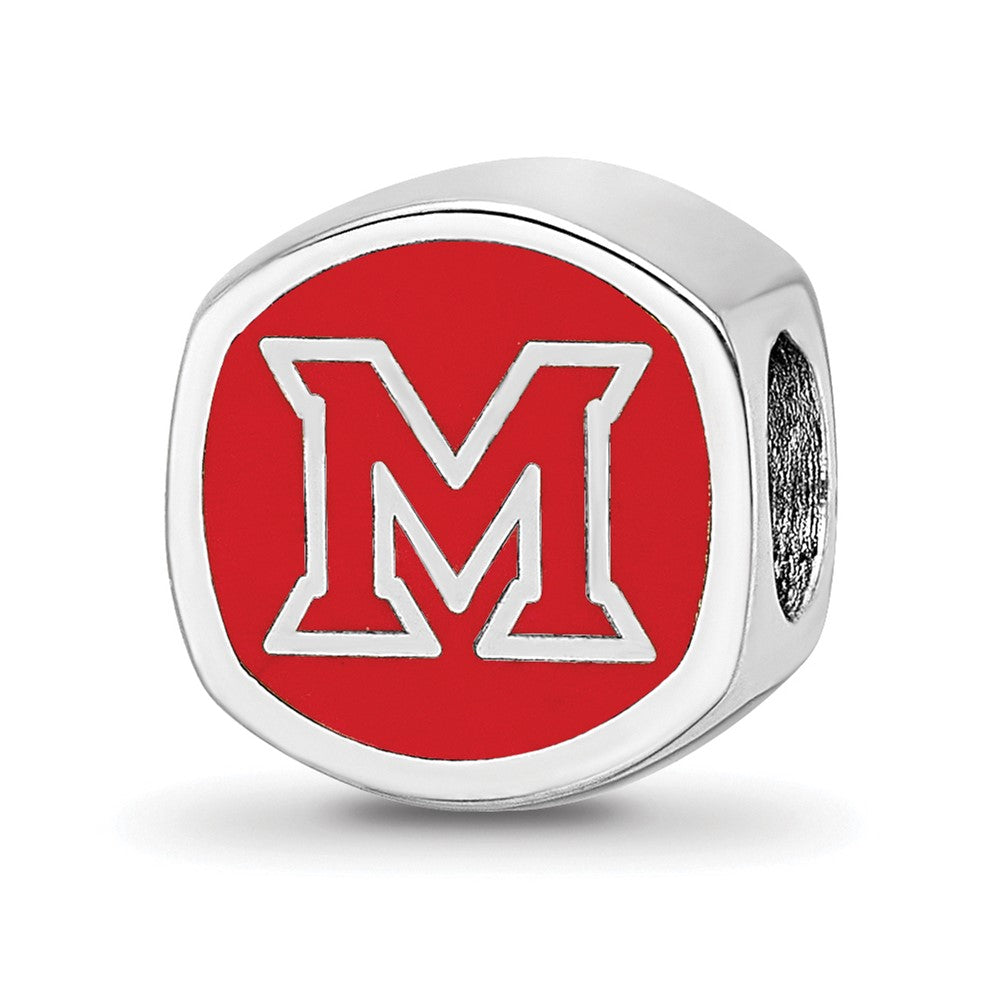 Sterling Silver Rhodium-plated Miami U. Enamel Double Logo Bead