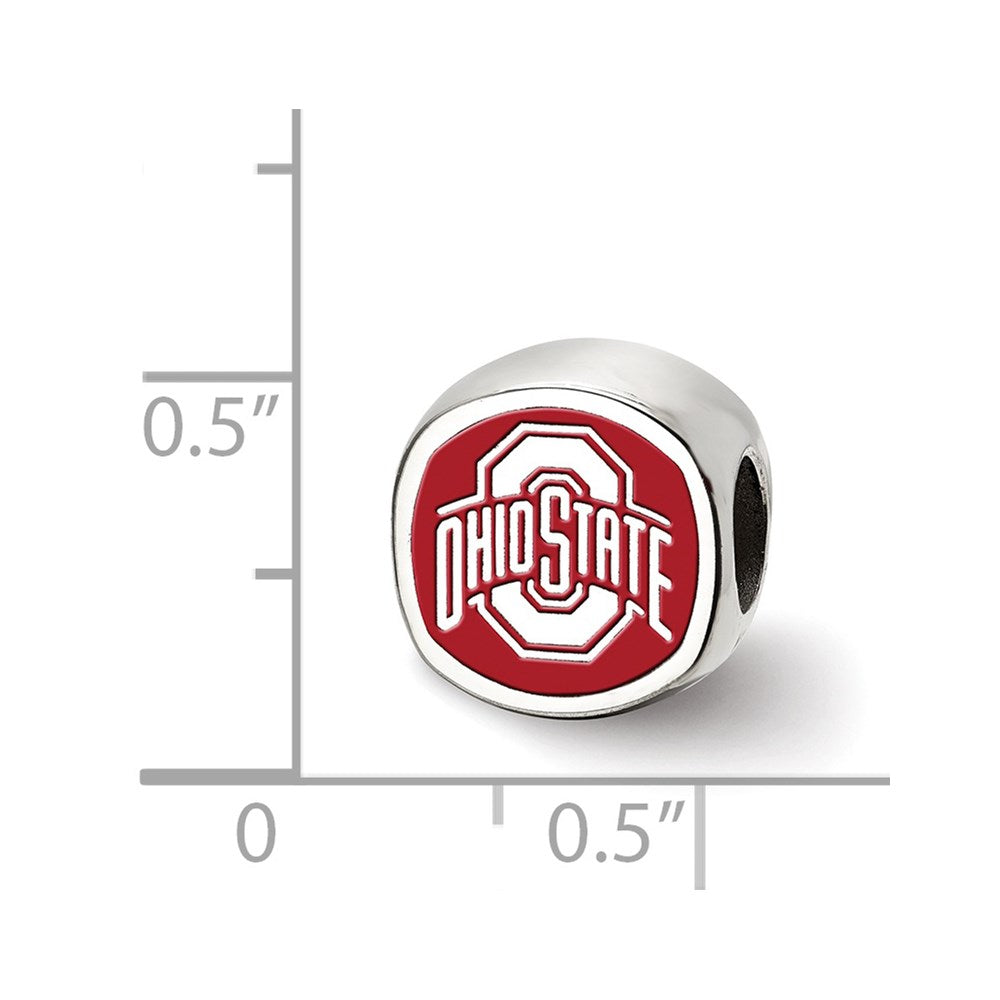 Sterling Silver Rhodium-plated Ohio State U. Enamel Double Logo Bead