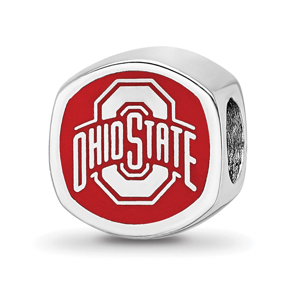 Sterling Silver Rhodium-plated Ohio State U. Enamel Double Logo Bead