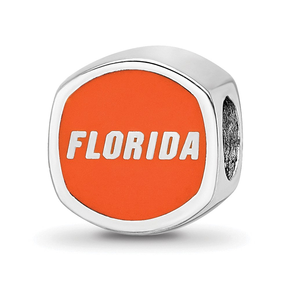 Sterling Silver Rhodium-plated U. of Florida Enamel Double Logo Bead