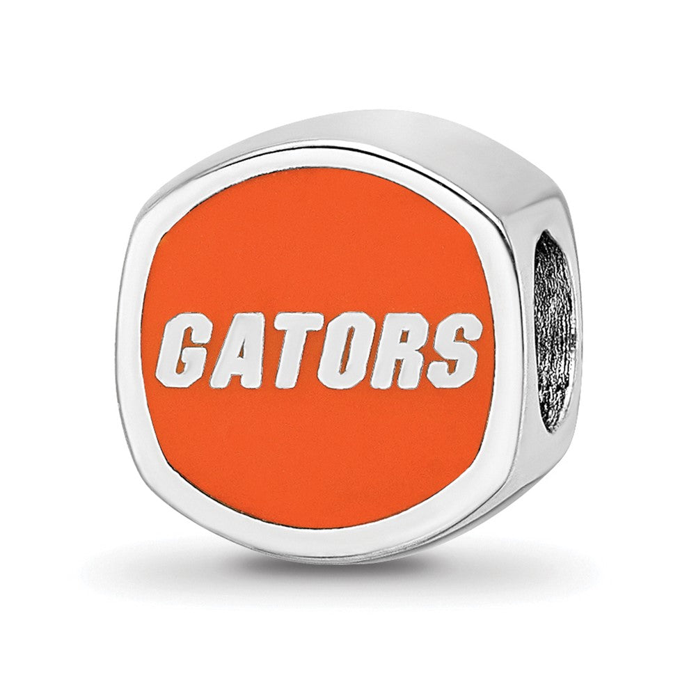 Sterling Silver Rhodium-plated U. of Florida Enamel Double Logo Bead
