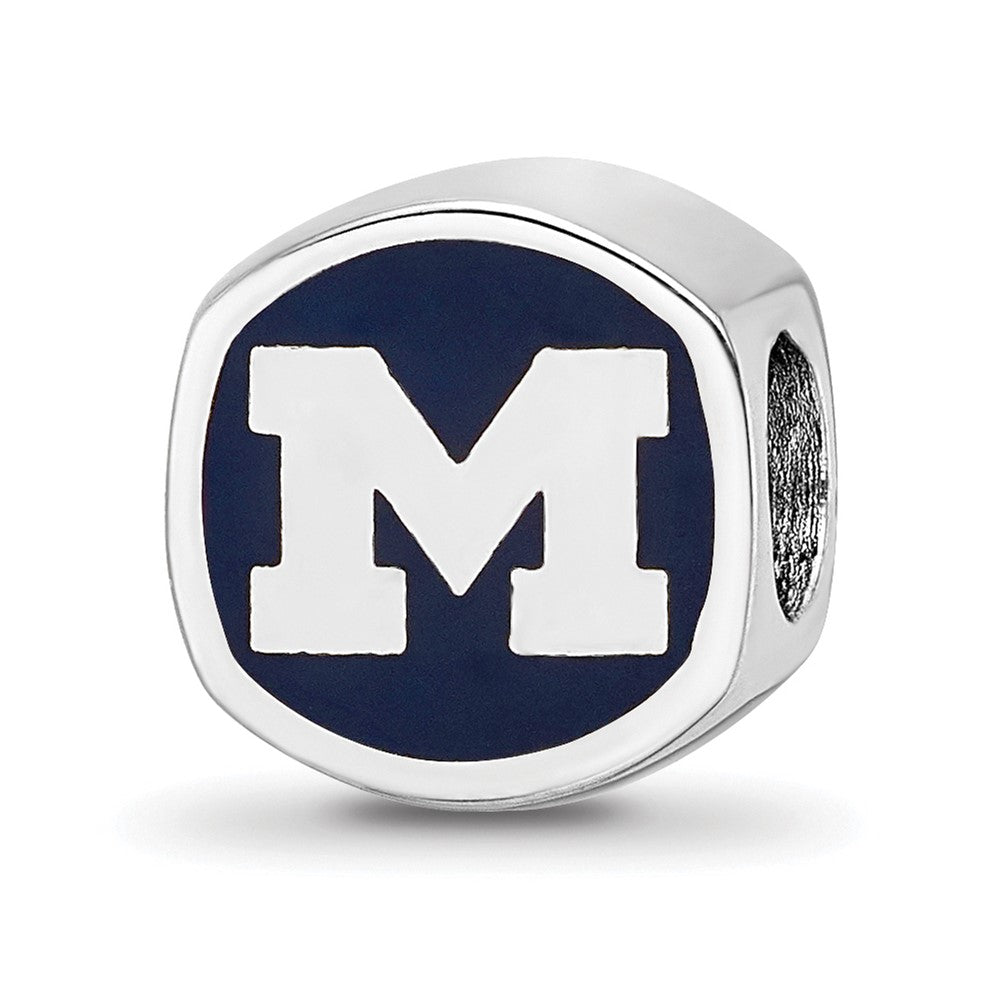 Sterling Silver Rhodium-plated U. of Michigan Enameled Bead