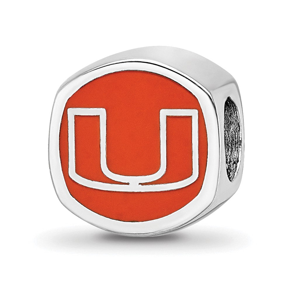 Sterling Silver Rhodium-plated University of Miami Enamel Bead