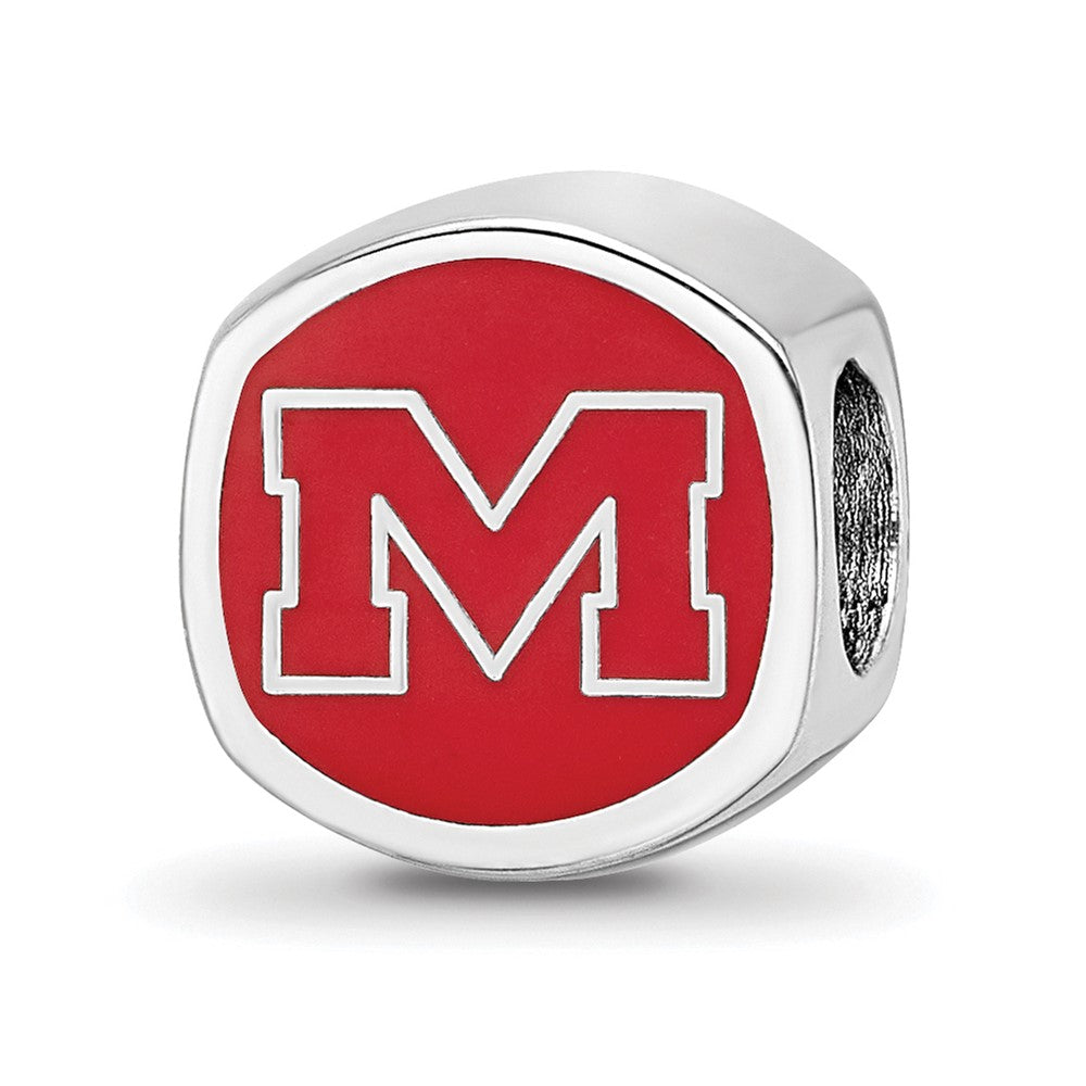 Sterling Silver Rhodium-plated U. of Mississippi Enamel Logo Bead
