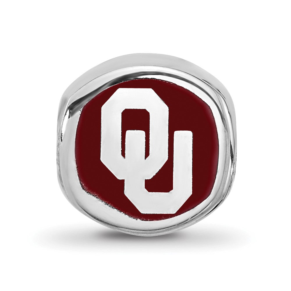 Sterling Silver Rhodium-plated University of Oklahoma Enamel Bead