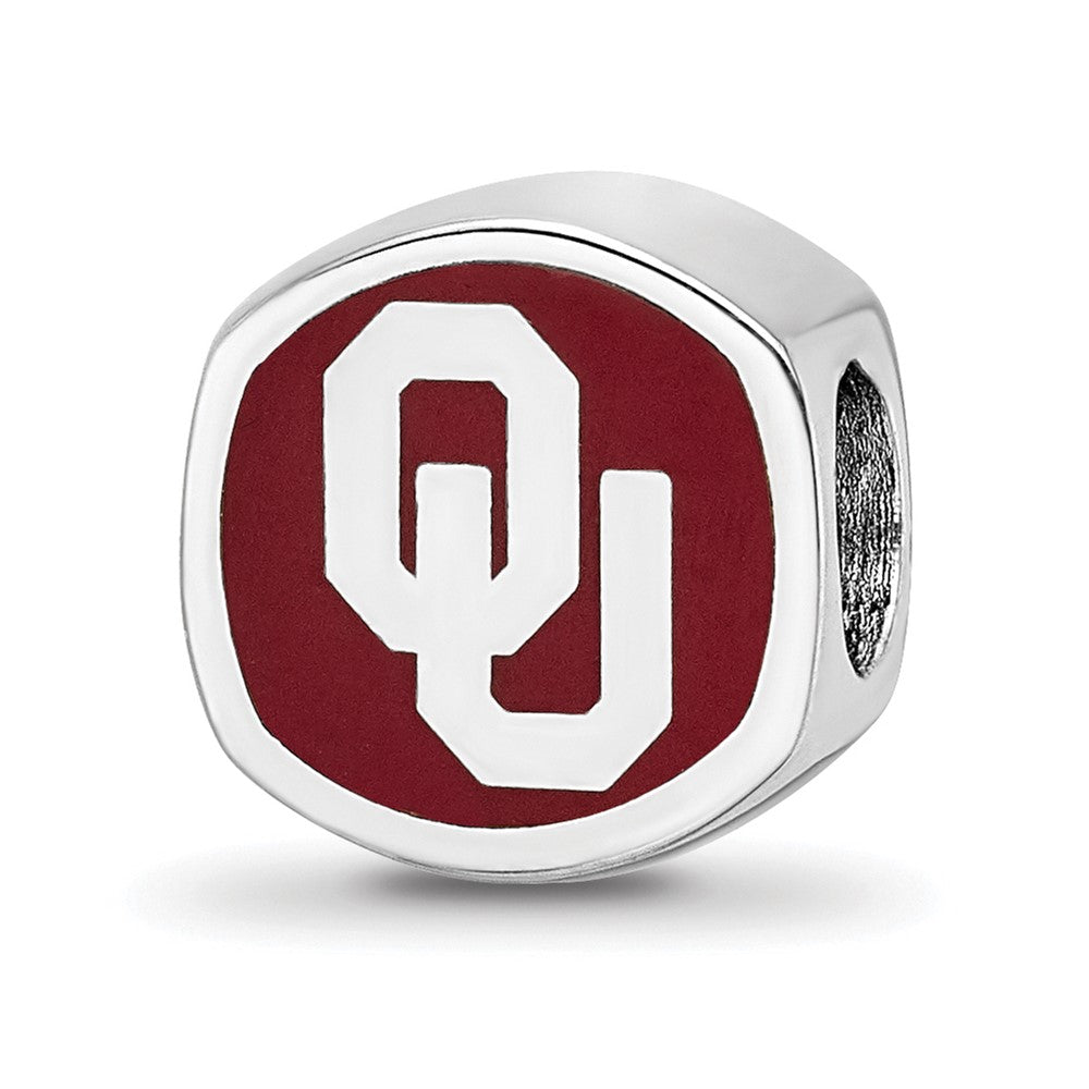 Sterling Silver Rhodium-plated University of Oklahoma Enamel Bead