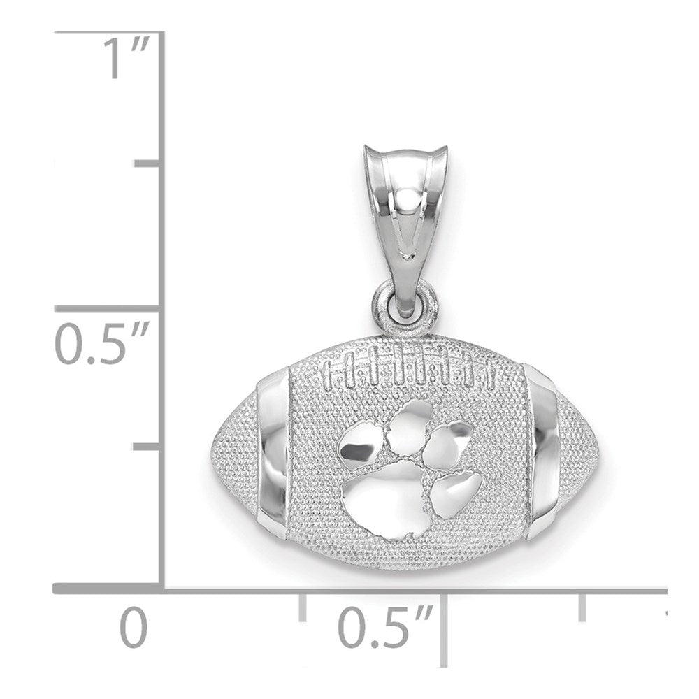 Sterling Silver Rhodium-plated Clemson U. Domed Football Pendant