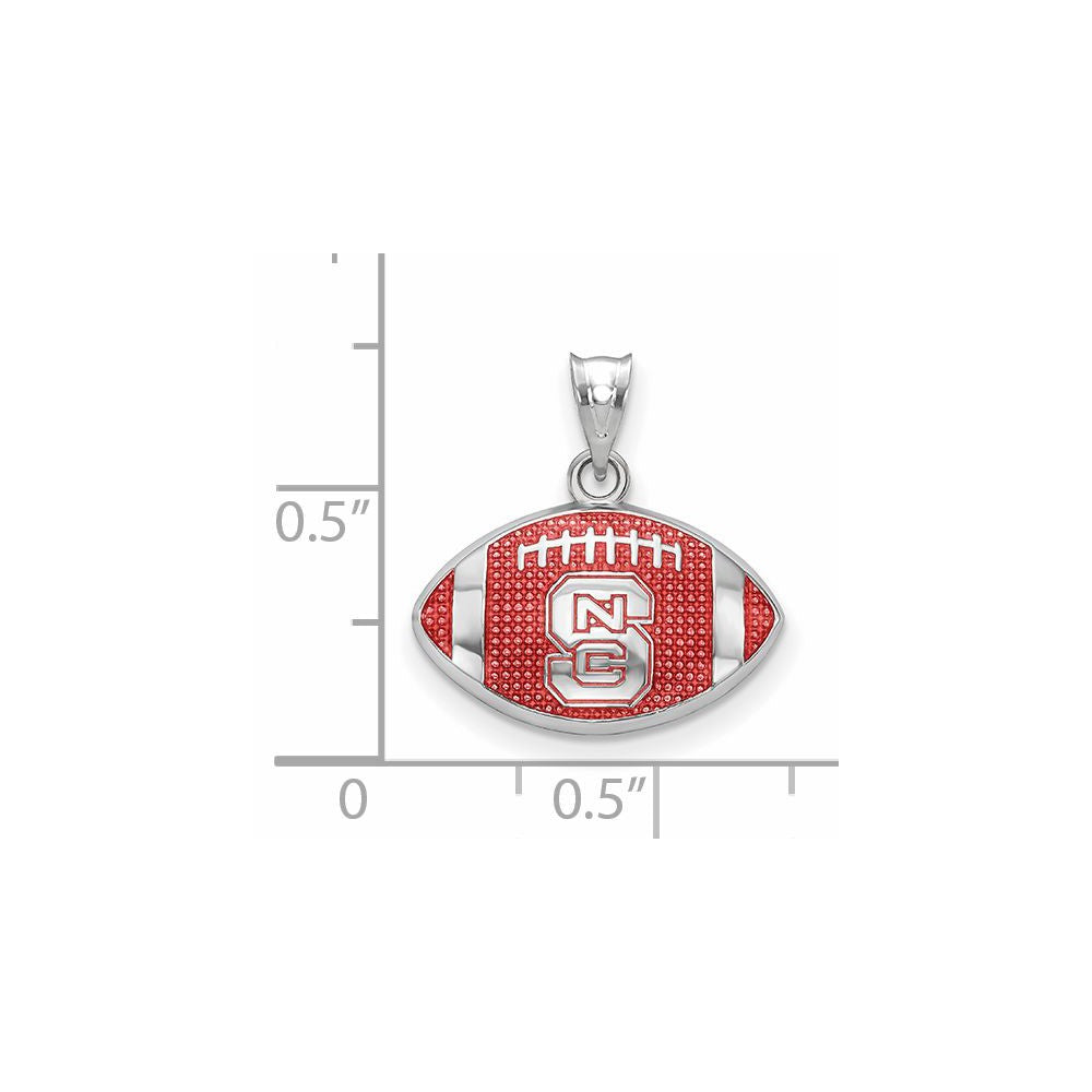 Sterling Silver Rhodium-plated N. Carolina State Enam. Football Pendant