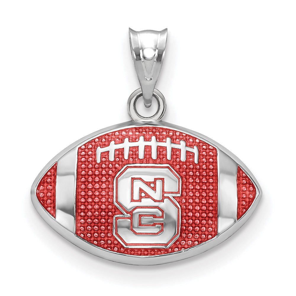 Sterling Silver Rhodium-plated N. Carolina State Enam. Football Pendant