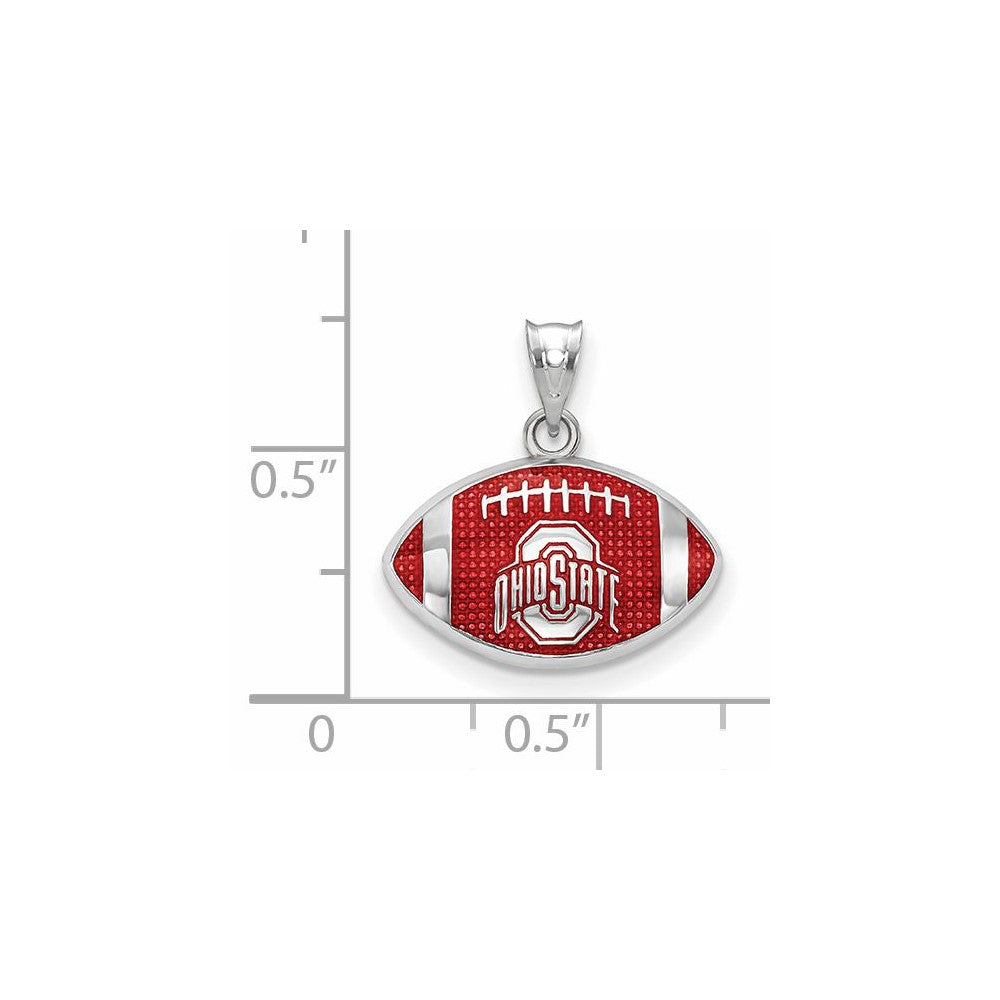 Sterling Silver Rhodium-plated Ohio State U. Enamel Football Pendant