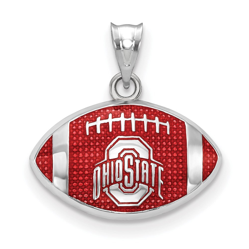 Sterling Silver Rhodium-plated Ohio State U. Enamel Football Pendant