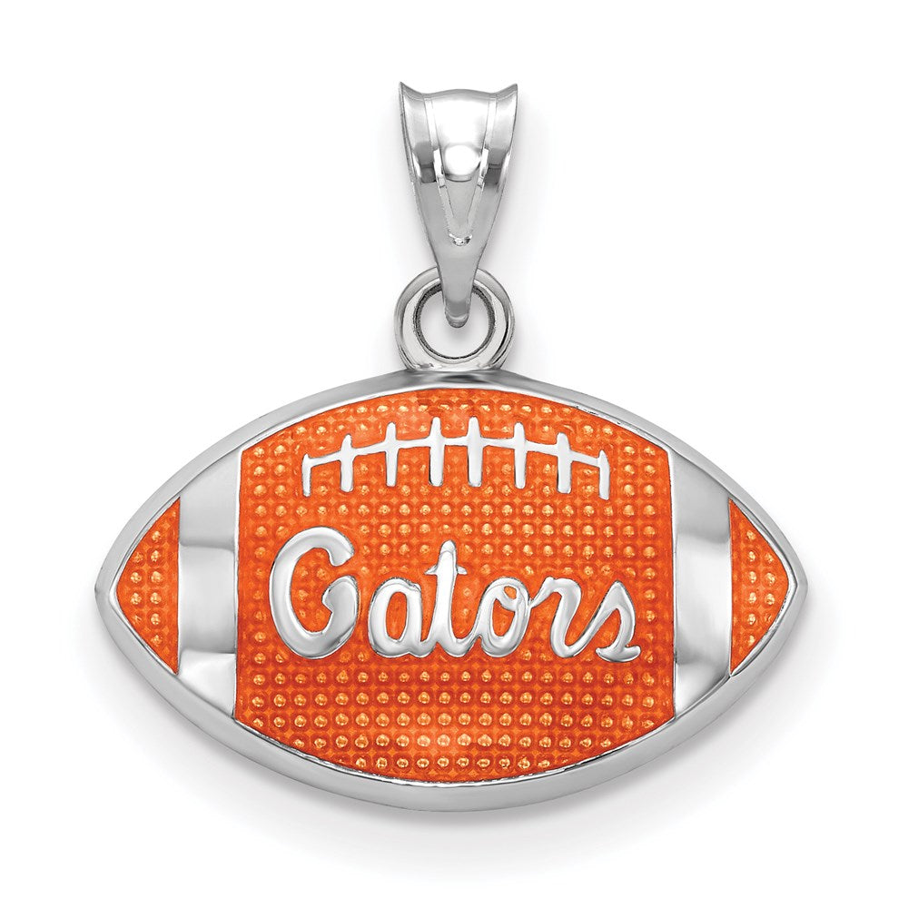Sterling Silver Rhodium-plated Univ. of Florida Enamel Football Pendant