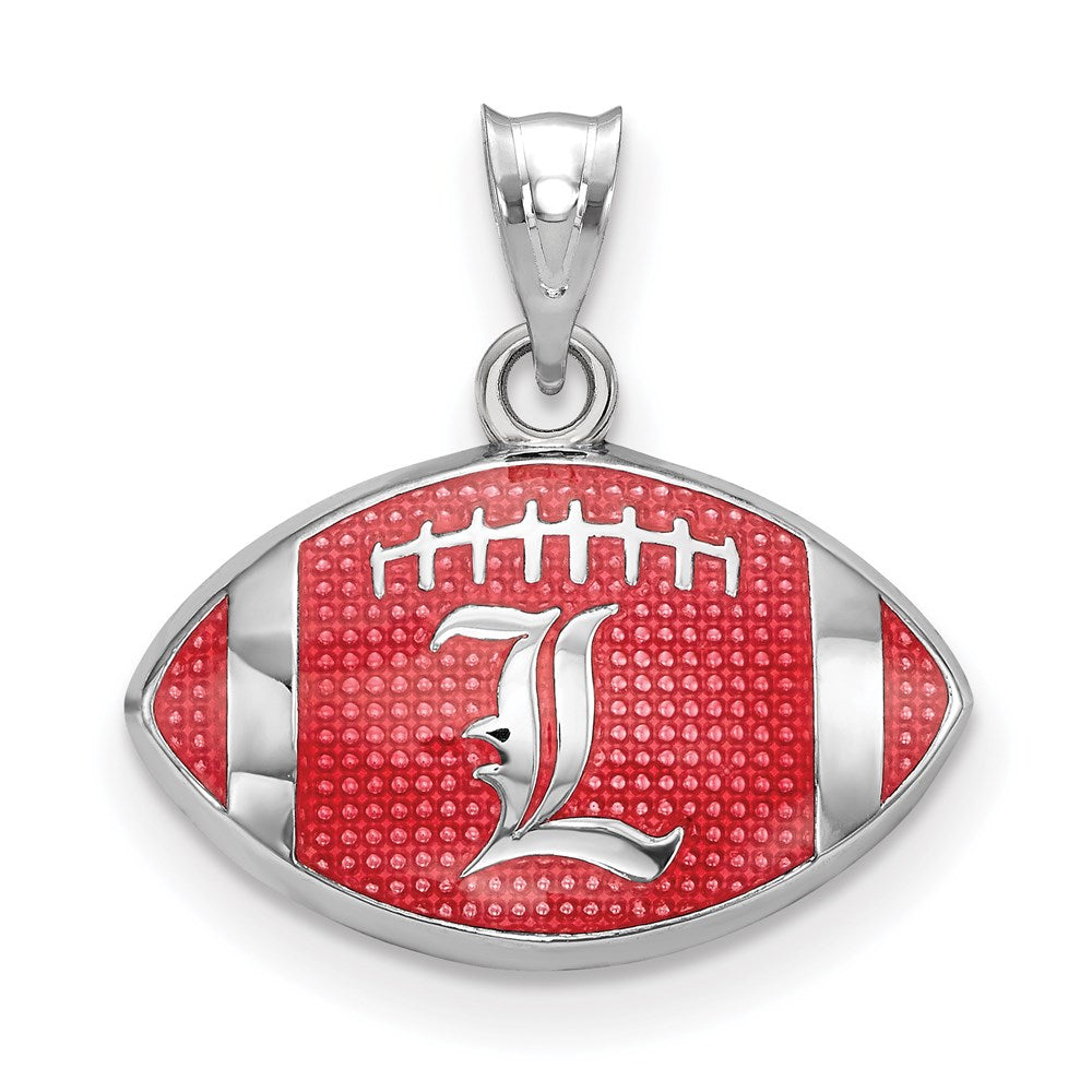 Sterling Silver Rhodium-plated U. of Louisville Enamel Football Pendant