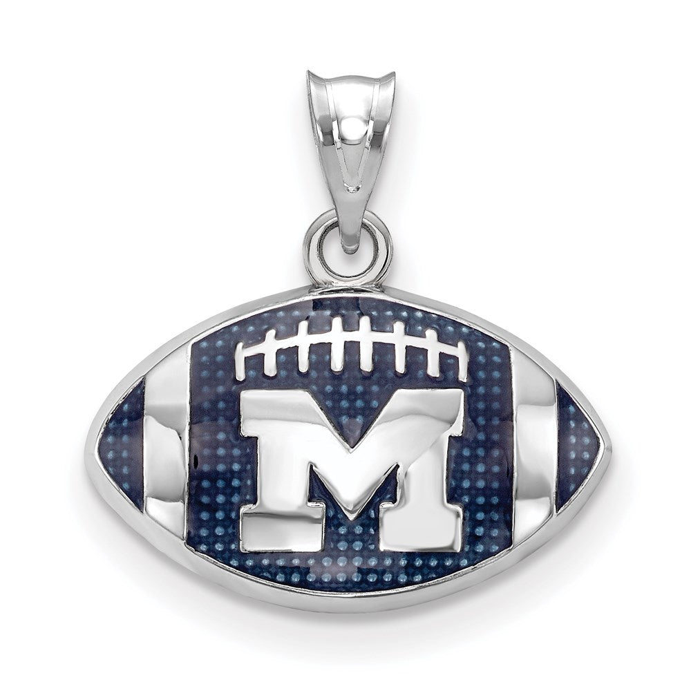 Sterling Silver Rhodium-plated U. of Michigan Enamel Football Pendant